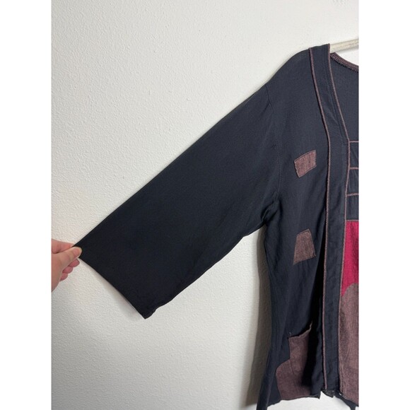 Dragonfly Medium Blouse Black Red Colorblock Tunic 3/4 Sleeve Cotton - Picture 3 of 8